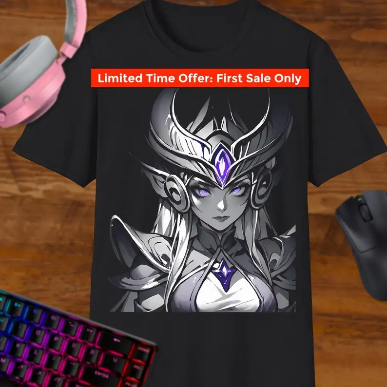 Syndra Japanese Style Black T-Shirt for Mid Greyscale Mono-Tone Aesthetic Syndra Unique Anime Gamer Gift Mid Main