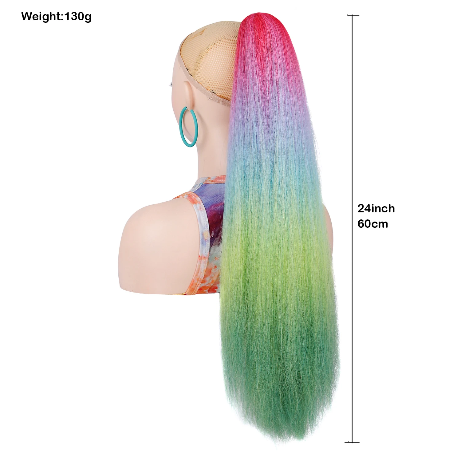 Jeedou Ponytail Hair Extension Claw Clip On Yaki Straight Ponytails Rainbow Ombre Color Synthetic Hairpiece Cosplay For Ladies