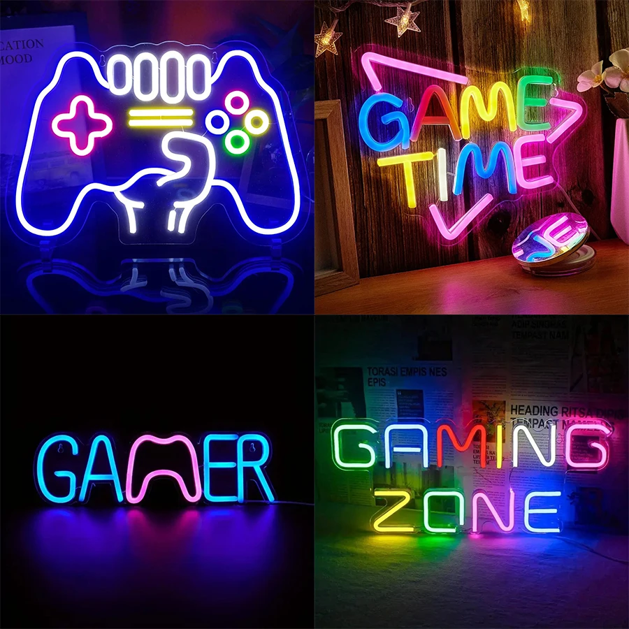 Gamepad Shaped LED Neon Sign for Gamer Room Decor, Gaming Neon Sign for Boys Room Wall Decor, USB Powered Gamer Gifts for Teens