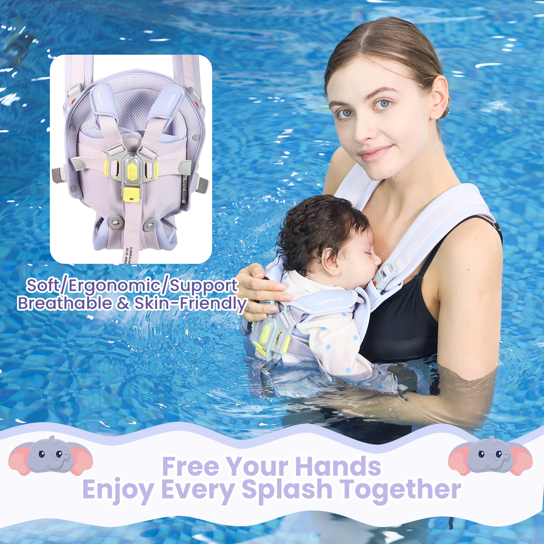 Mambobaby Float Can Turn into a Baby Carrier Lifebuoy-Inspired Safe Harness Technology Baby Swim Ring Toddler Pool Float Circle