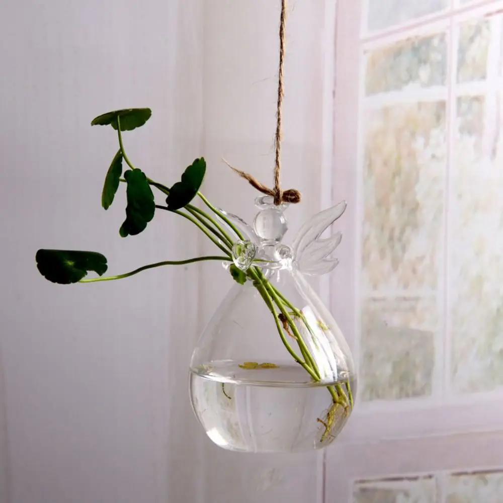 DIY Transparent Angel Vase Angel Shape Borosilicate Glass Hydroponic Container Hand-blown Eye-catching Plant Wall Mounted Vase