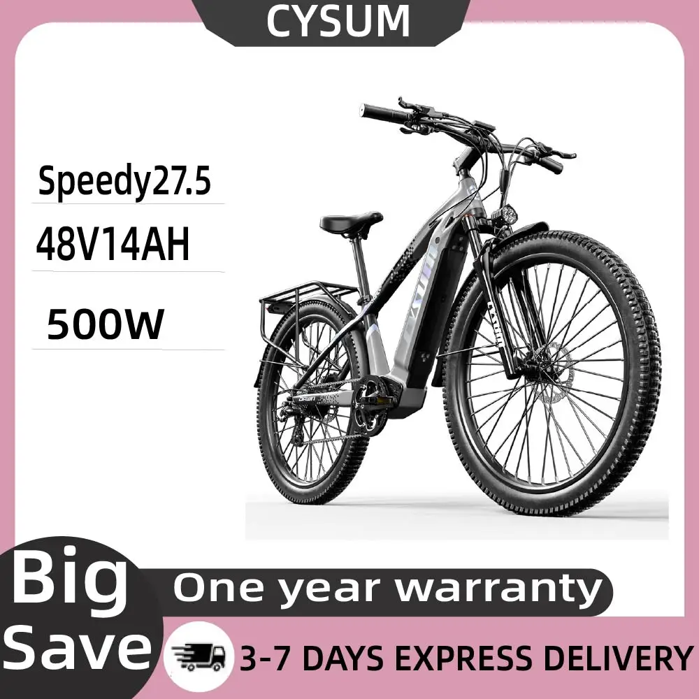 Cysum vélo électrique rapide 500W moteur 48V 14AH batterie vélo électrique 27.5x2.2 pouces vitesse maximale 40 km/h vélo électrique adulte
