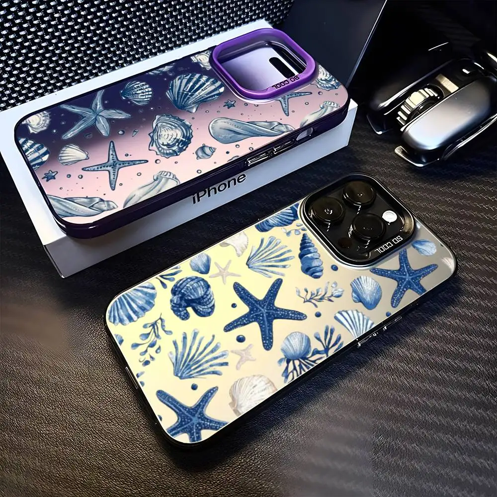 

Summer Marine Animals Sea Elements Phone Case For iPhone17,16,15,14,13,12,11 Plus,Pro Max Purple Matte Shockproof Cover