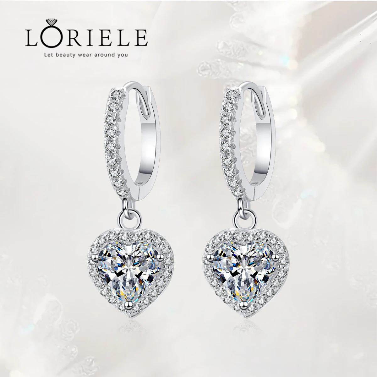 

LORIELE 2ct Moissanite Heart Dangle Halo Drop Earrings D Color Lab Created Diamond Sterling Silver Luxury Huggie Hoop Earrings