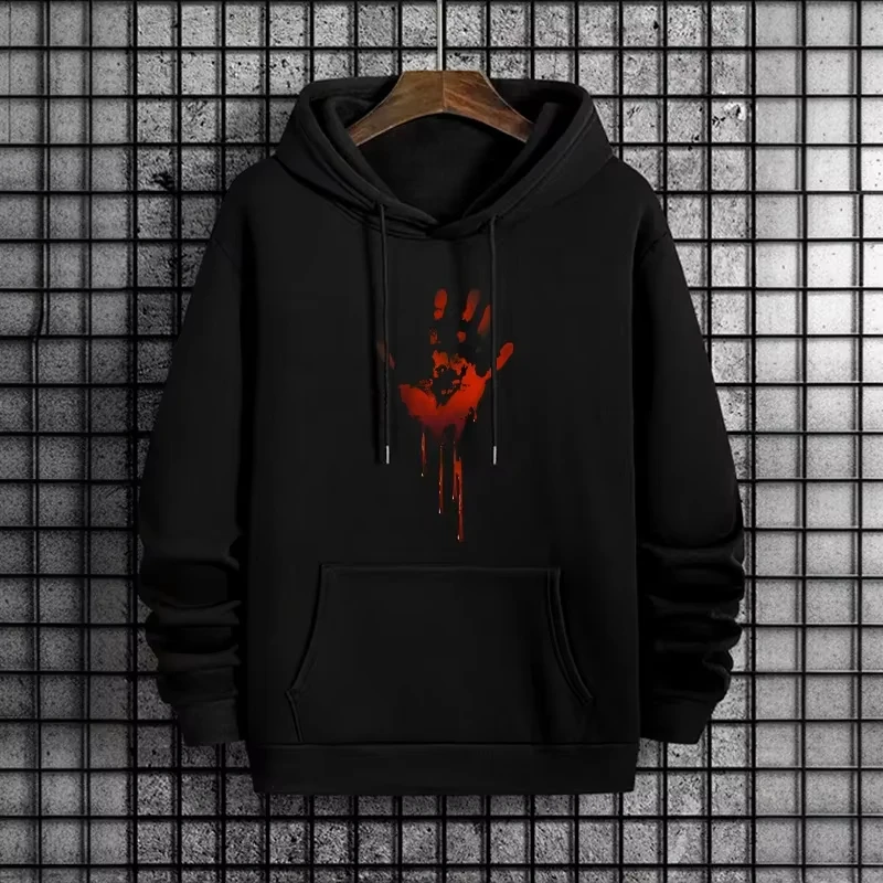 

Funny Bloody Handprints Printed Men's Hoodies Street Fashion Hip Hop Hooded Sweatshirt Male Trendy Casual Hoody Men's Clothing