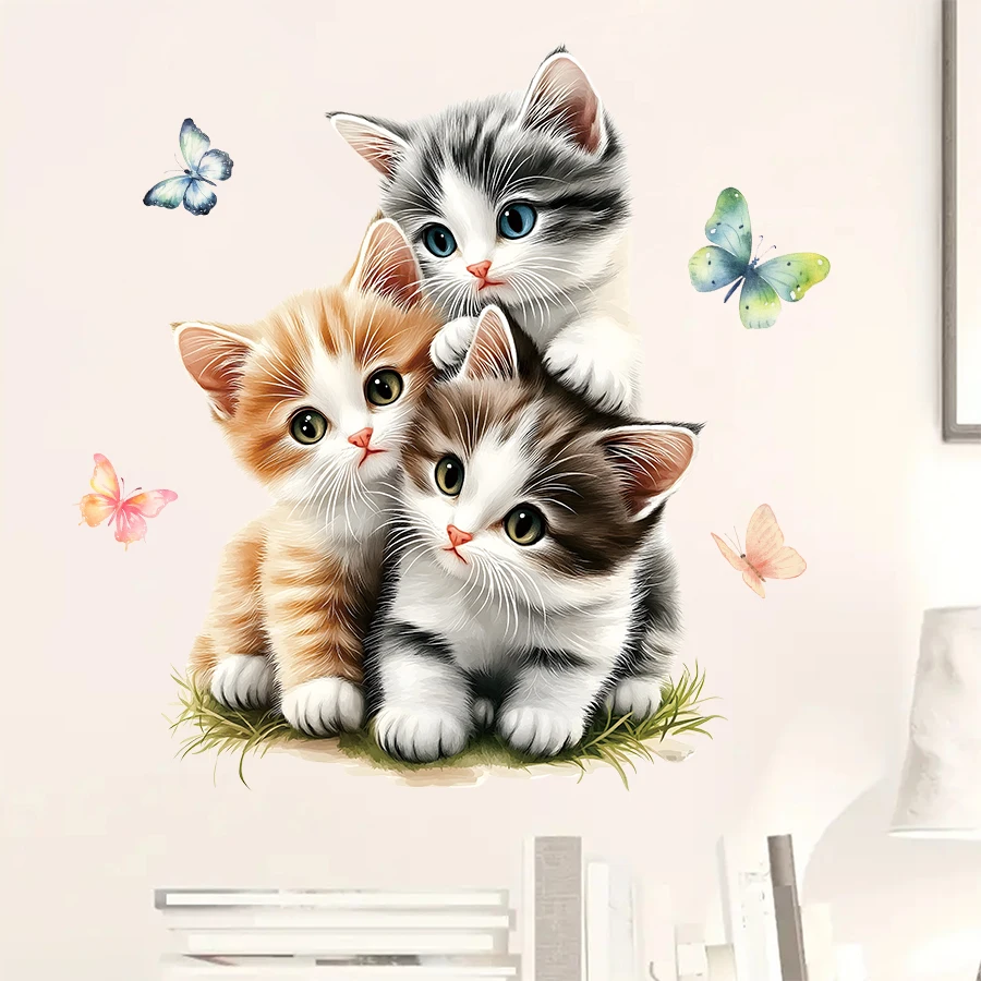 1Pc Watercolor Cartoon Cute Cat on Tree Branch Wall Stickers for Kids Room Decoration Wall Decals Bedroom Decoration Home Decor