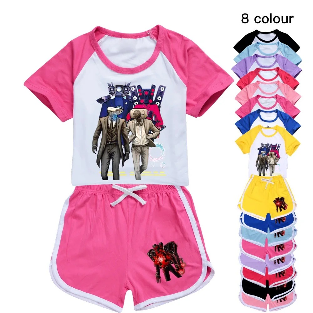 

Skibidi Toilet Boys Tracksuit Summer Children Clothing Sets Cotton T-Shirt+Shorts Sport Suit Girls Clothes Set Costumes For 2-16