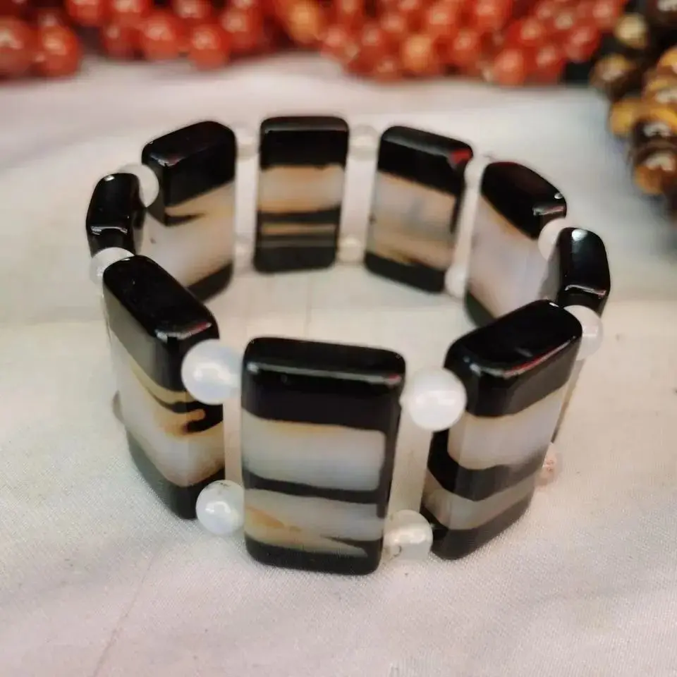 

Новый натуральный мир черно-белый агат, мужской и женский атмосферный простой браслет с ручным рядом