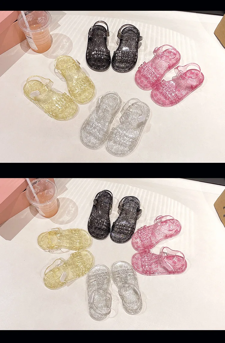 2026 Neue Mädchen Glitzer-Jelly-PVC-Sandalen für Kleinkinder mit Schnallenverschluss, Retro-Geflecht und Cut-Outs, Sommer-Strandschuhe – Detail 30