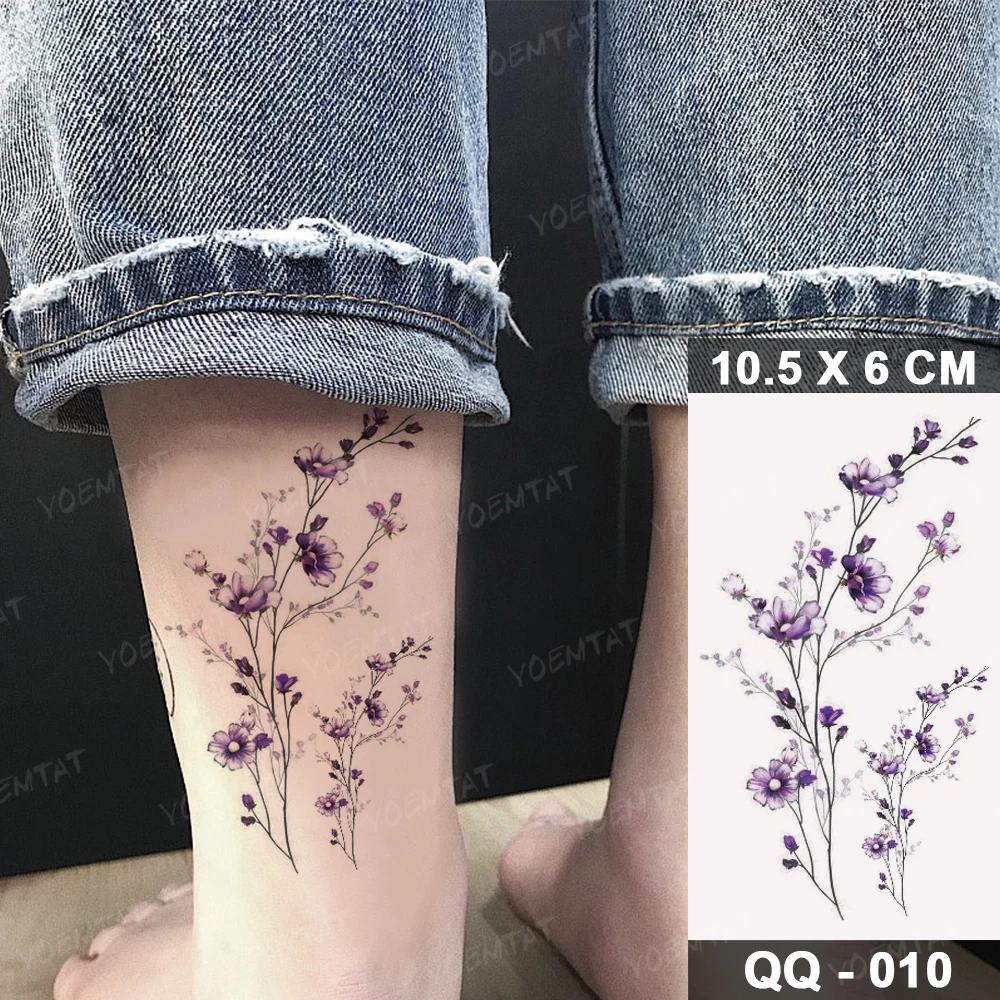 Lavender Waterproof Temporary Tattoo Sticker Sexy Flower Watercolor Realistic Transferable Women Flash Fake Tatto Men Kids Child