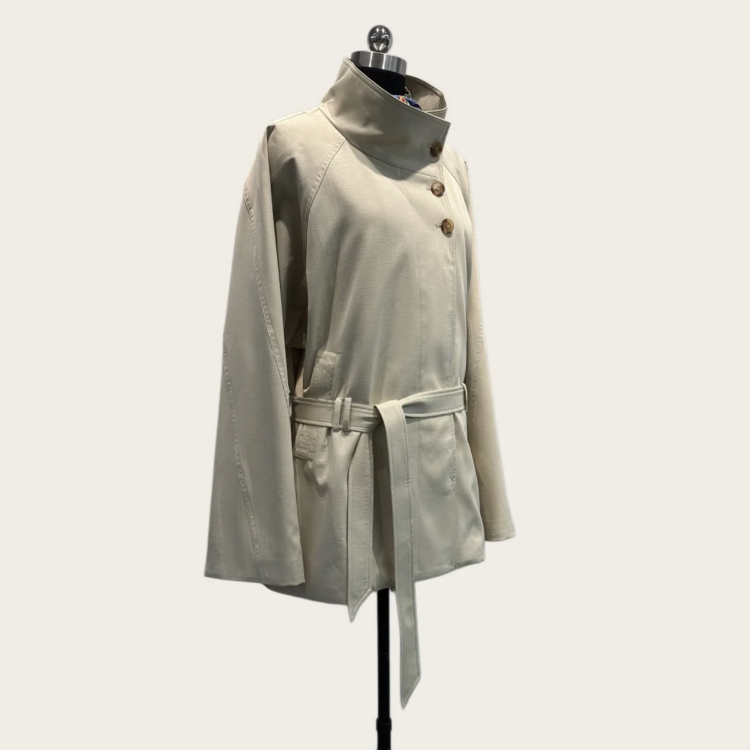 Stand Collar Belted Women Trench Coat Loose Short Outerwear