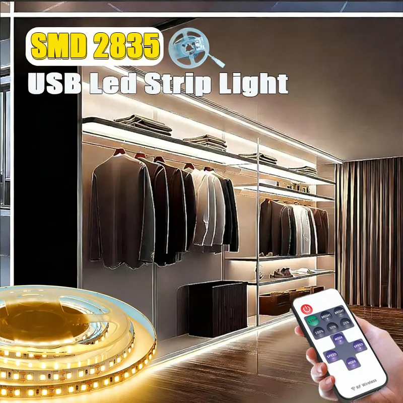 Flexible SMD 2835 USB Led Strip Light Lamps Warm White/White LED Strip Lights 5V with RF Remote Controller for Kitchen Home