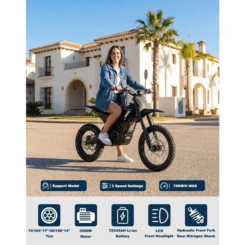 High Quality Electric Dirt Bike Adult 75Km/H 5500W Mini Electric Dirt Bike 72V