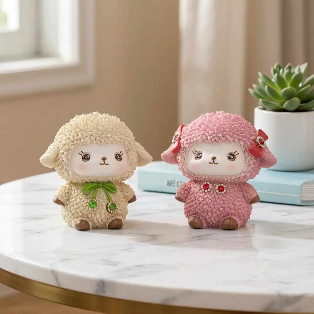 Kawaii Resin Craft Sheep Year Figurine Delicate Cute 2027 Lamb Statue Home Decor Gifts New Year Ornaments Desktop