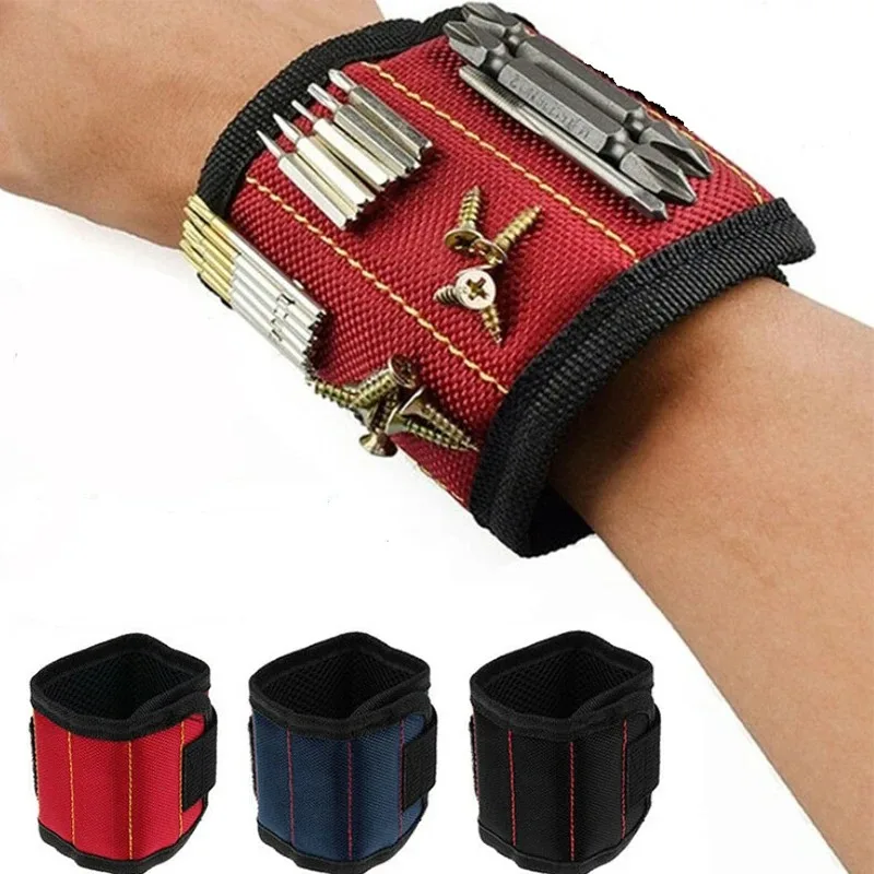 Magnetic Tool Bag Wristband Portable Woodwork Electrician Wrist Tool Belt with Telescopic Pick-Up for Screws Nails Nuts Bolts