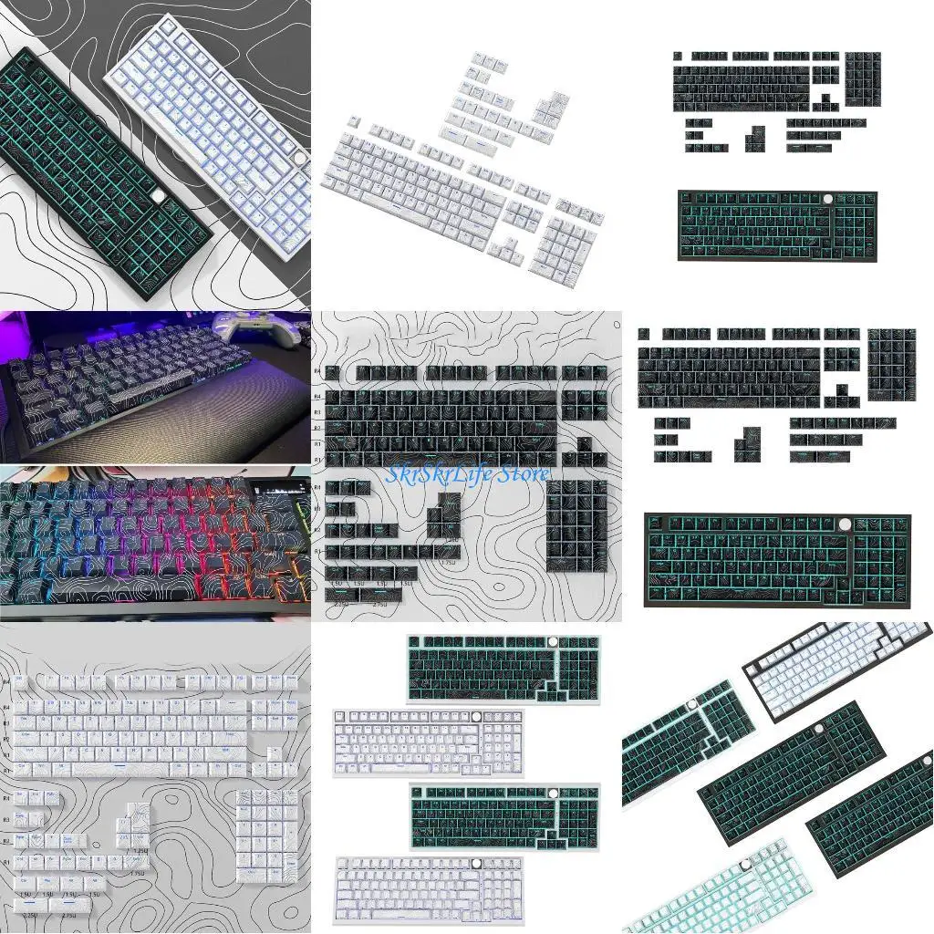 

E65E 135Keys PBT Dye Sublimation Keycaps Transparents Line Front Print Backlits keycaps Original Height Keycaps for Keyboards