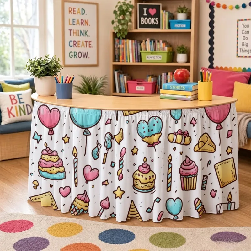 1PC Party Table Dress with Celebration Elements Design | Suitable for birthday parties, dining tables, dessert tables