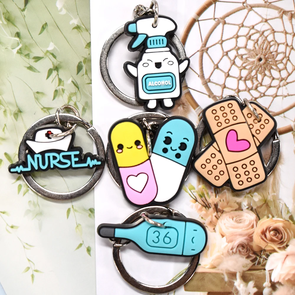 1PCS PVC medical series keychain nurse tools keyring adhesive tape keyholder suitable for adult car keys, gifts and accessories