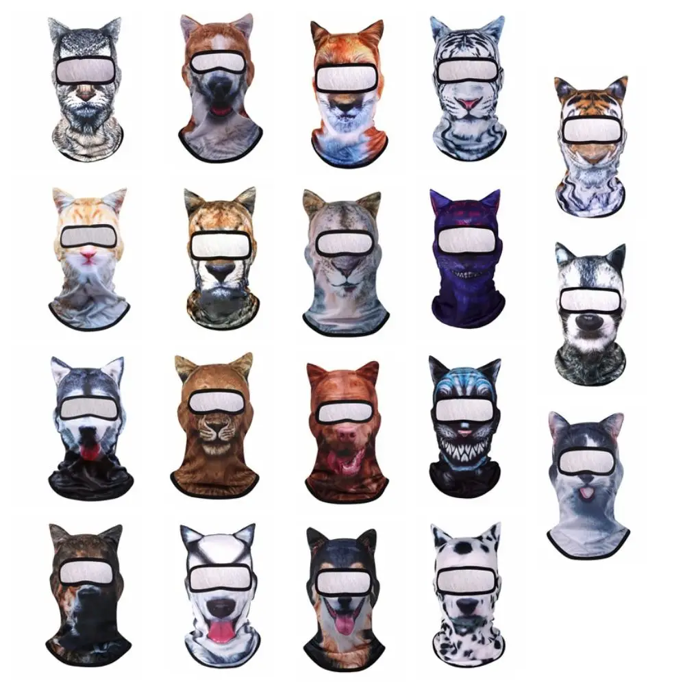 재미있는 3D 동물 얼굴 마스크 개/고양이 귀 프린트 자외선 차단 넥 게이터 부드러운 폴리에스터 섬유 동물 귀 모자