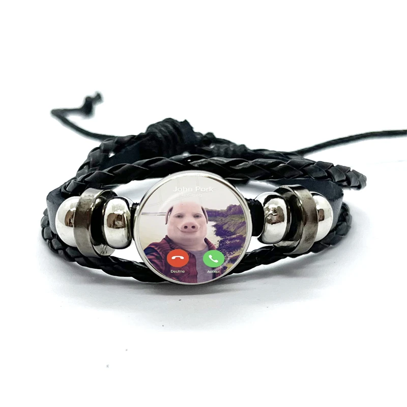Humorous Funny Pig Leather Bracelets John Pork Is Calling Answer The Phone Multilayer Braided Bracelets Bangles Handmade Jewelry