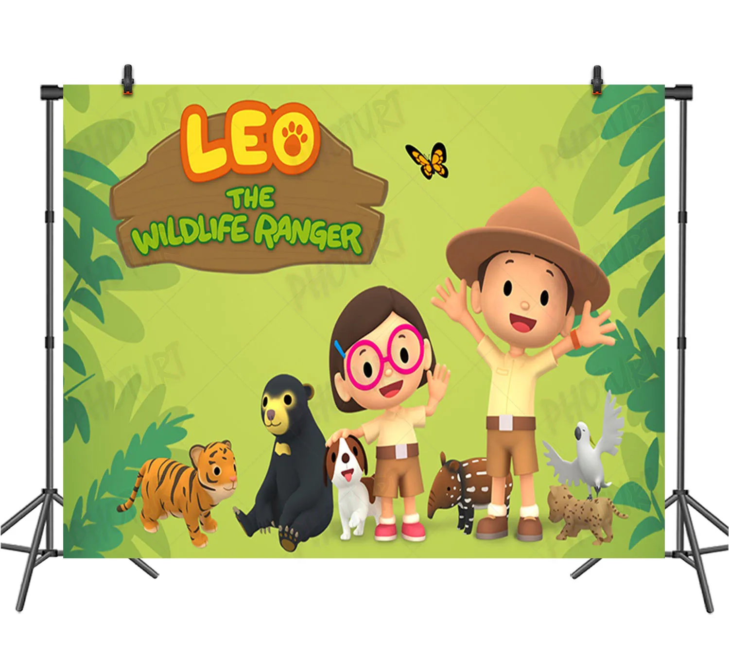 PHOTURT Leo Wildlife Ranger Backdrop Kids Birthday Party Photography Background Green Forest Wood Photo Banner Decorate Props