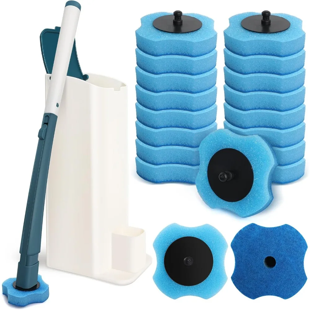 Disposable Toilet Brush with 16 Cleaning Agents Filled in Blue Sponge, Thoroughly and Easily Cleaned Disposable Toilet Brush