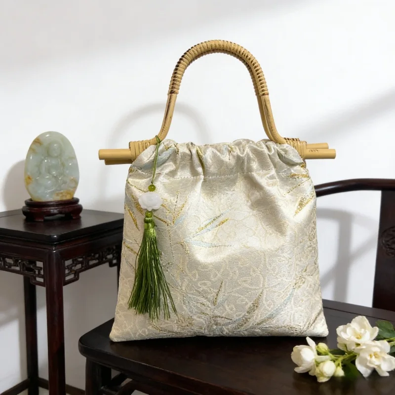Women's Bamboo Leaf Jacquard Hanfu Accessory Bag Retro Chinese National Style Cheongsam Bamboo Joint Daily Handbag