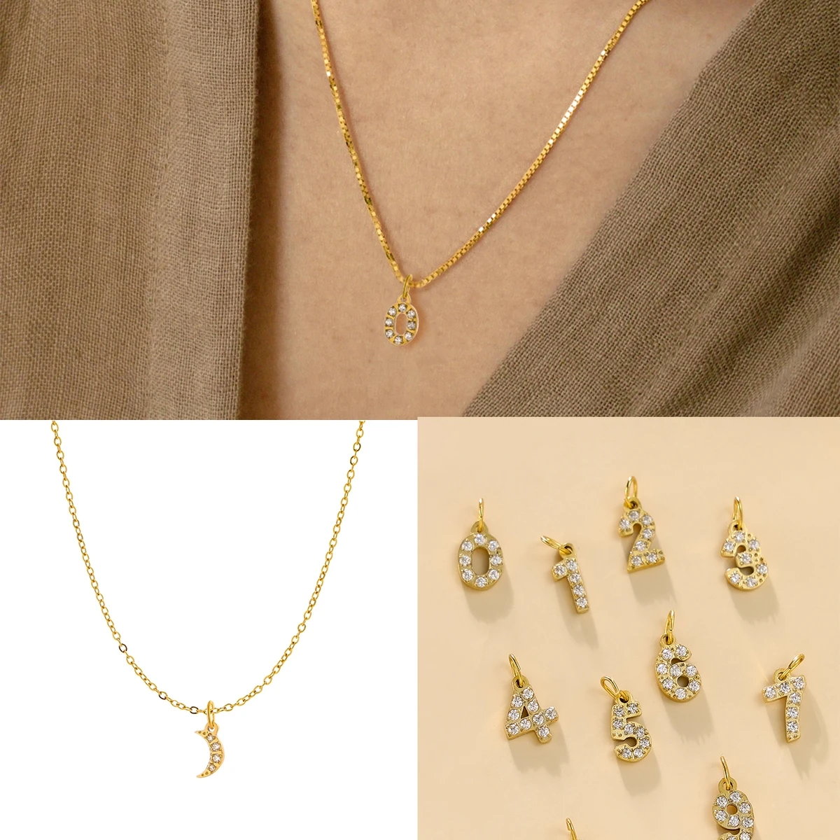 CARLIDANA Popular Zircon Heart Symbol Number Charms Stainless Steel 18K Gold Plated DIY Necklace Pendant for Bracelet