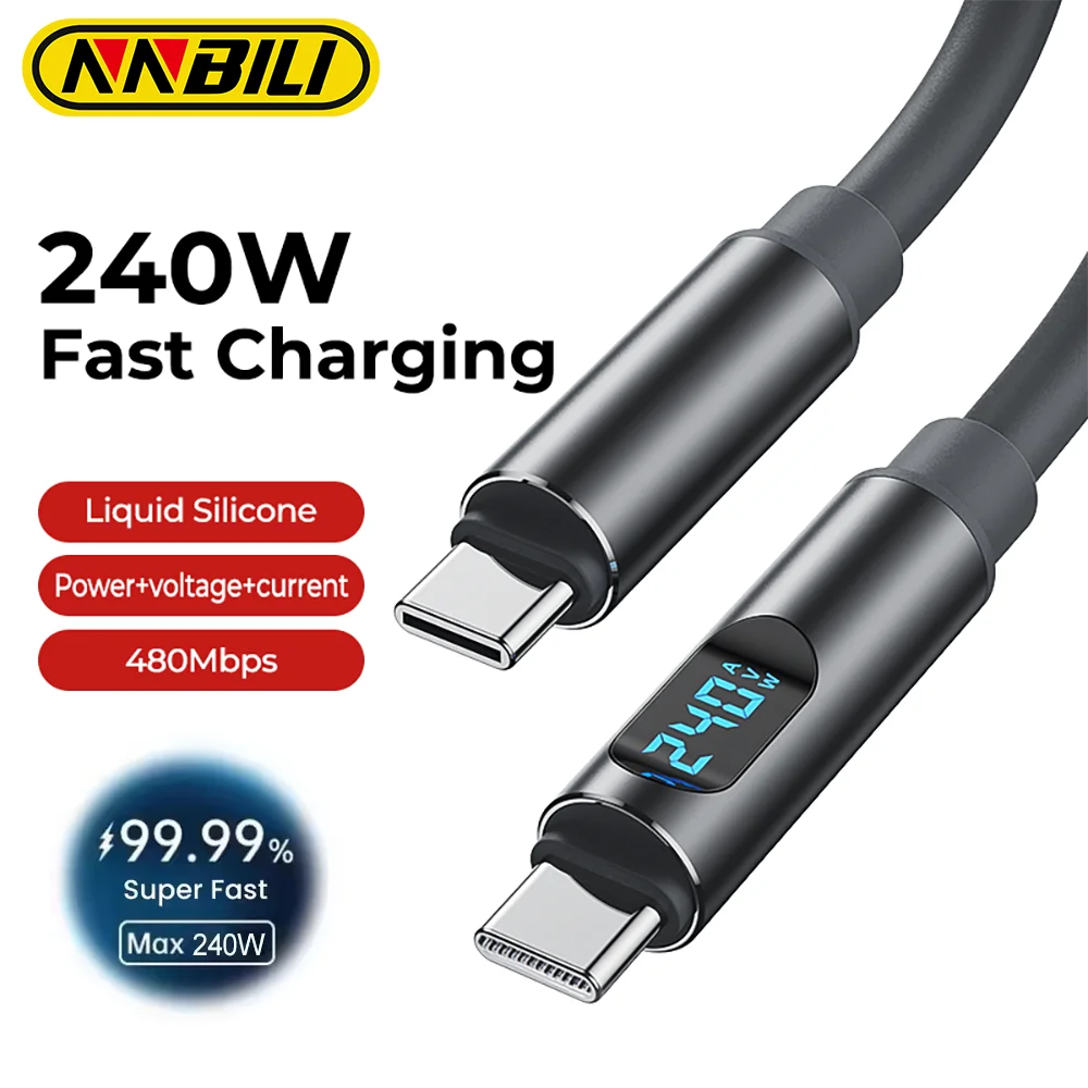 NNBILI 240 واط USB نوع C إلى USB C كابل 100 واط PD شحن سريع سلك شاحن لماك بوك برو شاومي سامسونج محمول USBC الحبل 1.2/1.8 #1