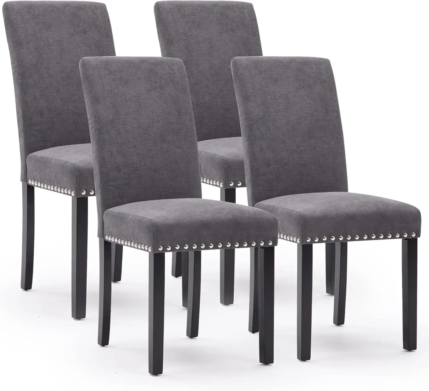 Dining chairs, Fabric Padded Dining Room Chairs, Nail head Trim Dining chair, Gray, Set of 4