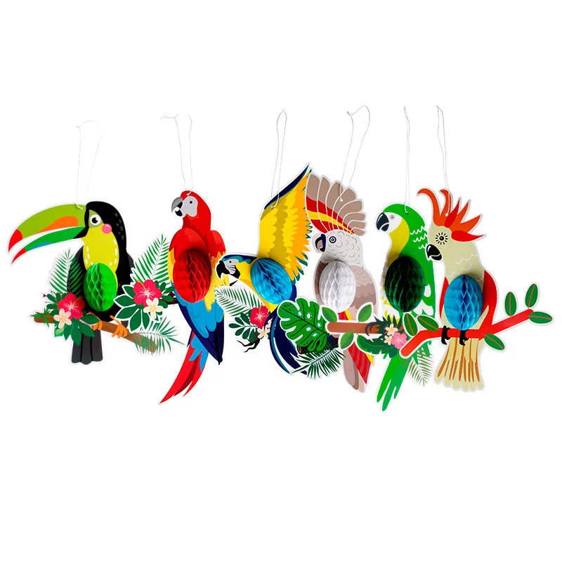 6 tropische Vogel-Papierdekorationen, Papageien, Hawaii, Sommer, Strandparty, Hängedekoration, Bar, Klassenzimmerbedarf