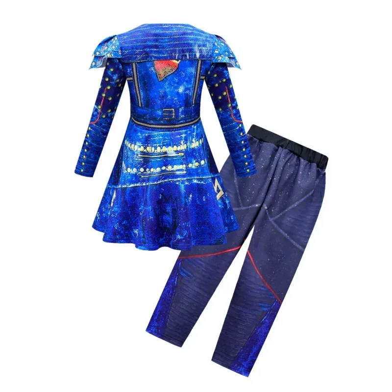 Crianças traje de halloween para meninas evie mal descendentes 3 trajes cosplay com peruca natal carnaval festa vestido calças conjunto h4323
