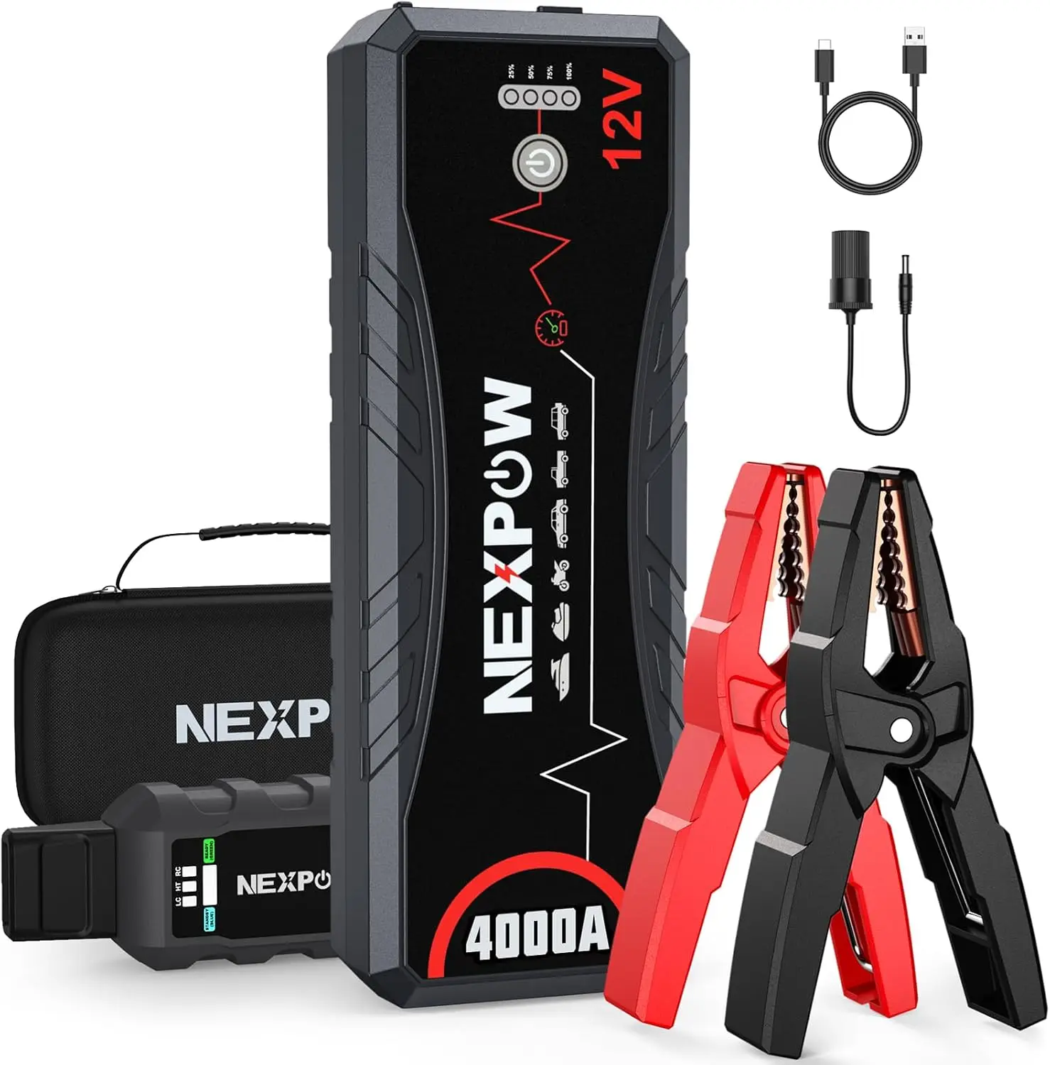 

4000A Portable Car Jump Starter for All Gas & 10.0L Diesel Engines, with LED Light and USB QC3.0