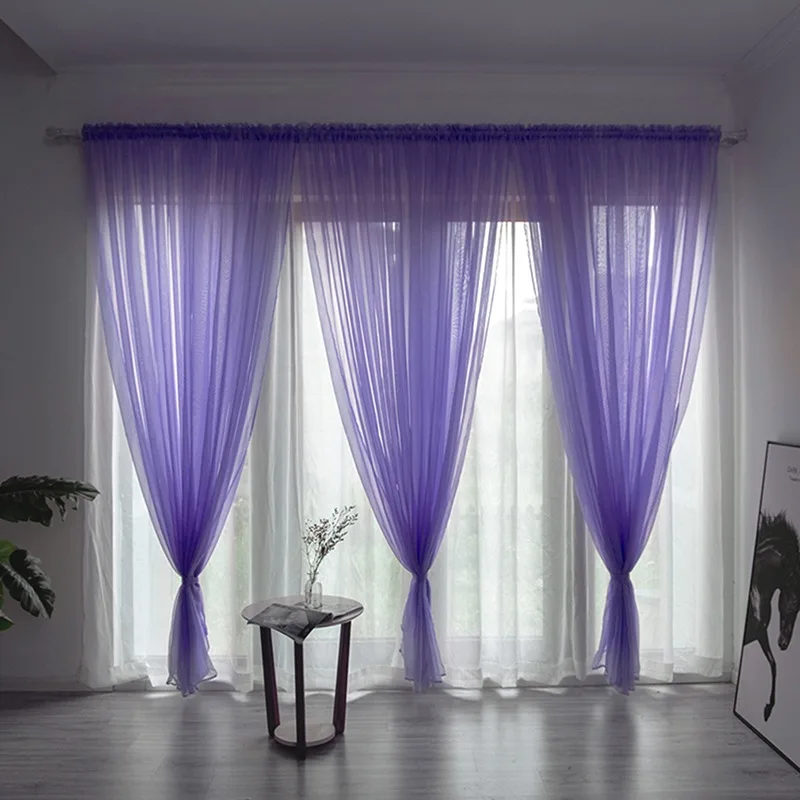 100x200cm 1PC Solid Color Sheer Curtain For Living Room Window String Curtains Bedroom Drape Panel Tulle Treatments