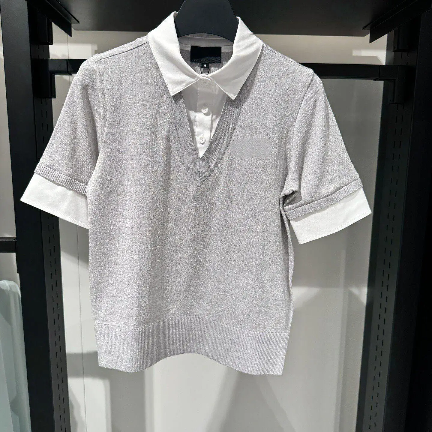 Female Comfort Breathable Quick Dry Golf Tops Spliced Fake Two Piece Short Sleeve Knit T Shirts Summer Outdoor Golf Sportswear