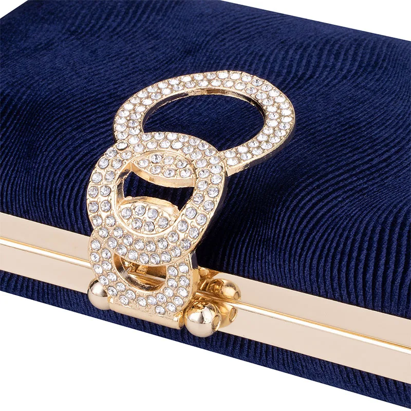 Luxury Diamond Ring Clasp Clutches Evening Bags for Women Square Velvet Wedding Bridal Party Handbags Shoulder Messenger Bags