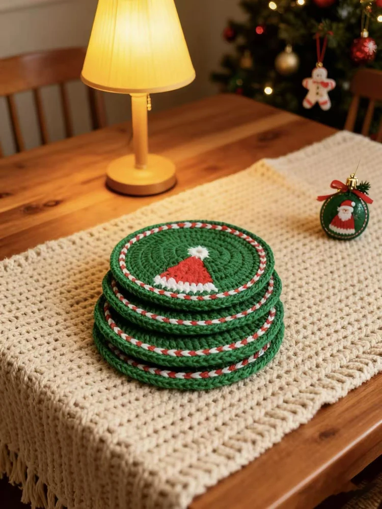 Christmas Hat Coaster Yarn Handmade Knitting DIY Material Kit Boredom Buster Gift Ugly Christmas Sweater Kit Accessories