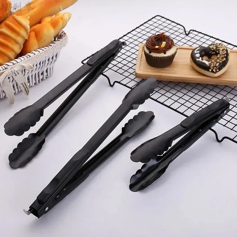 9/12/14 Inch Stainless Steel Food Tongs Barbecue Black Tong Bread BBQ Salad Tongs Cook Party Buffet Clip Kitchen Accessories