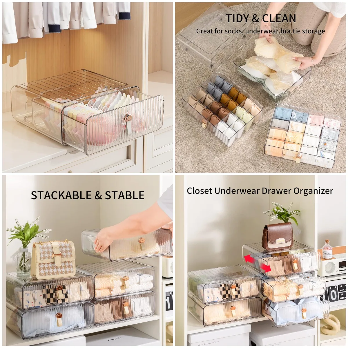 

Штабелируемый органайзер для бюстгальтера, 1 ящик для нижнего белья и носков для шкафа, хранилище для галстука, ремня, шарфа