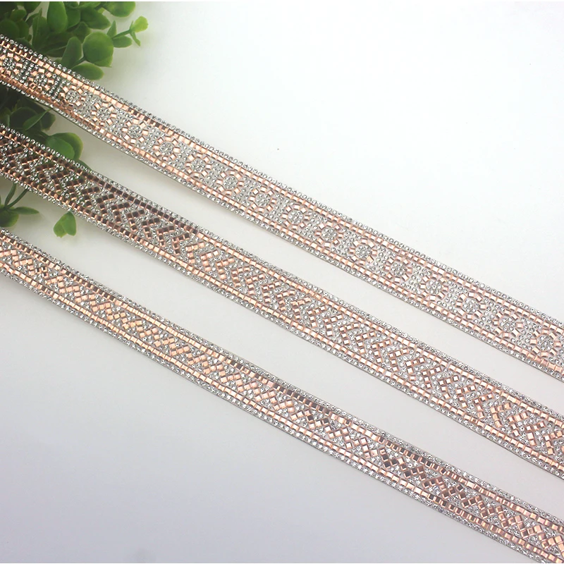 1 Yard Hot Fix Rhinestone Glass Ribbon Crystal Motif Trim Tape Heat Transfer DIY Trimming Decorative Clothing Accessories YY118