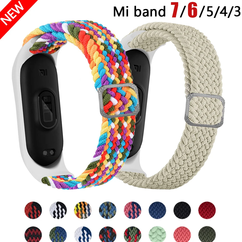 Bracelet for Mi band 8 7 6 Strap Elastic adjustable Nylon Braided Miband4 miband 5 correa Wristband for xiaomi Mi band 4 3 6 7 9