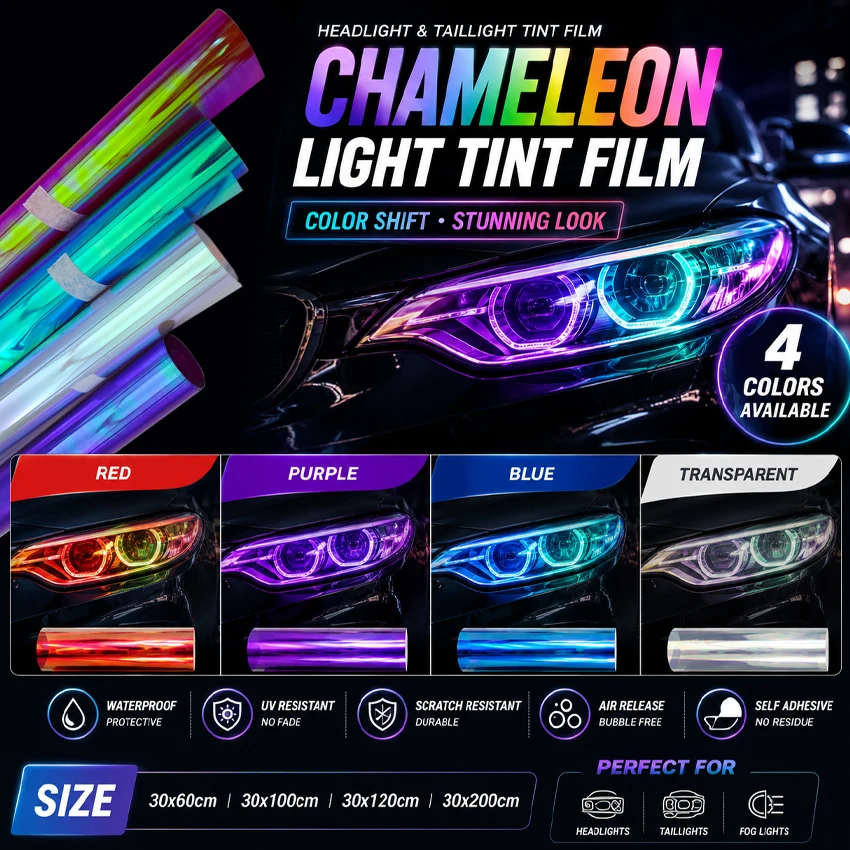 Car Chameleon Headlight Tint Vinyl Film Car Sticker Accessories Scratch Resistant PPF Anti-oxidation Tinted Headlight Film