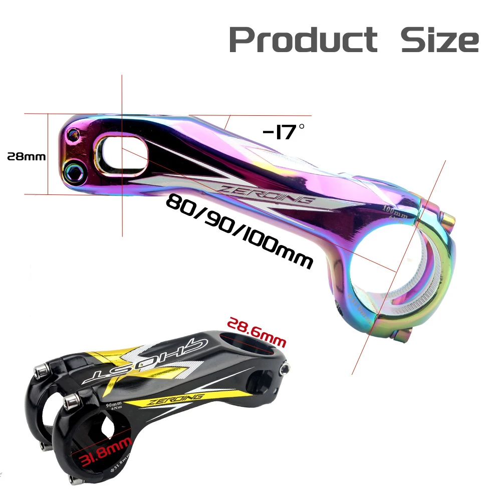 Black Gold Road Bike 80/90/100mm CNC Riser Leading Stem Mountain Bike Handlebar Stem Aluminum Alloy Negative 17° Accessories