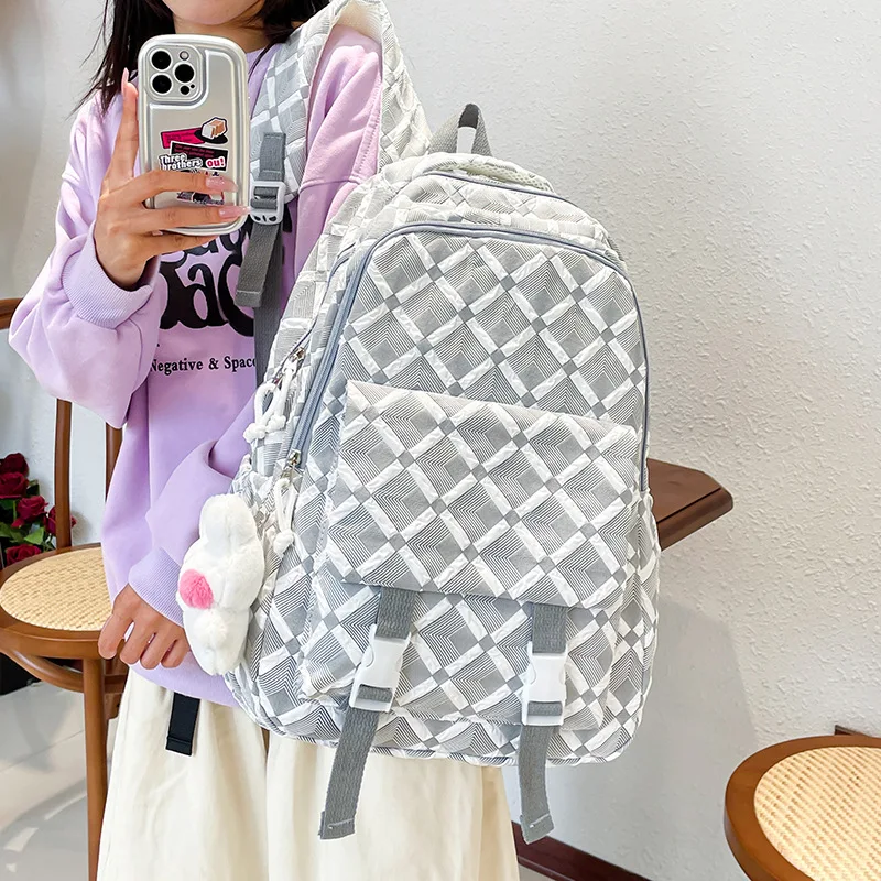 

Fashion Lady Cute Lattice Backpack Women Kawaii Laptop New Bag Female College Plaid Backpack Girl Cool Travel Student Bag Trendy