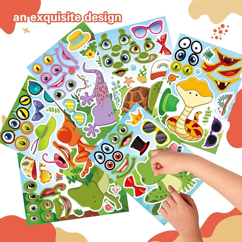 Make Your Own Reptile Animal Stickers for Kids Children Toddlers DIY Make A Face Stickers Assemble Jigsaw Puzzle Games Toys Gift