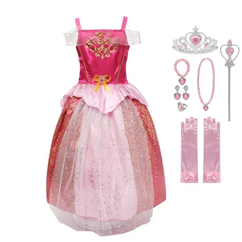 Abito Muaby con accessori set per ragazze summer princess dress up clothes bambini biancaneve Sofia fancy costume
