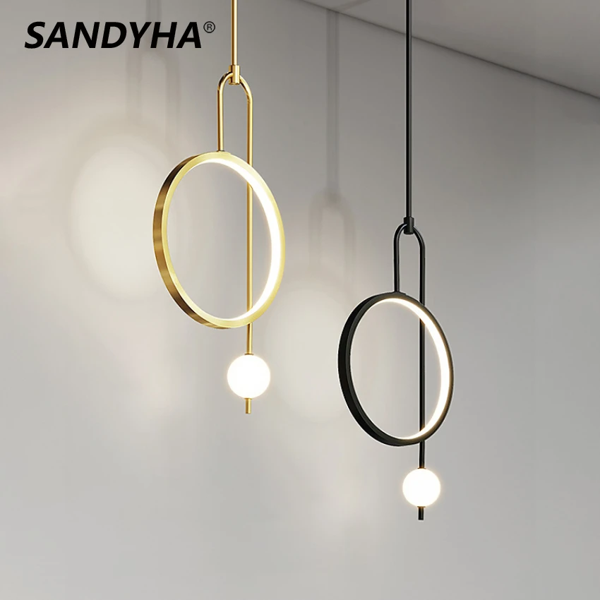 SANDYHA Modern Round Ring Led Pendant Lights Indoor Home Decoration Hanging Lamp Table Dining Living Bedroom Kitchen Fittings