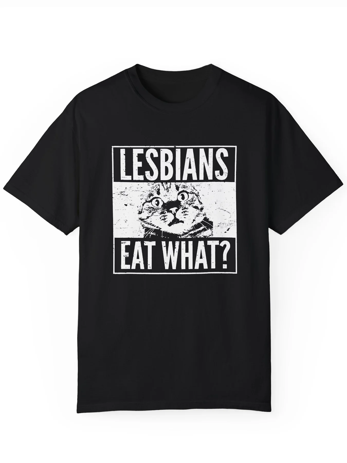 

[Lesbian Cat Graphic Tee]Casual Black Cotton Graphic T-Shirt-Lesbian Cat Print,Short Sleeve&Round Neck,Ideal for Summer Outings
