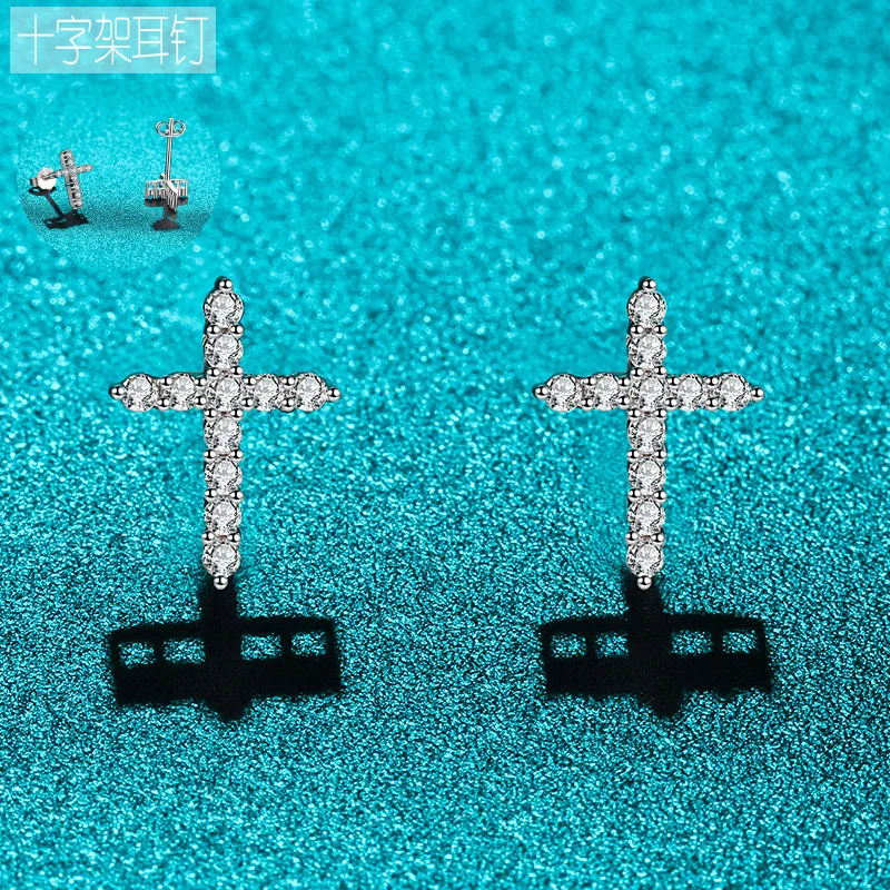 

Viora Jewelry Luxury Solid Platinum PT950 Moissanite Diamond Cross Earrings for Men and Women