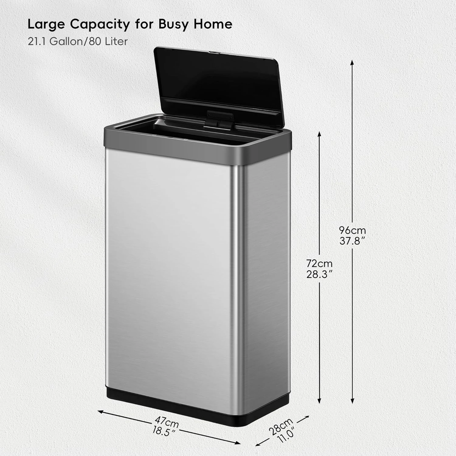 

Mirage X 80 Liter / 21.1 Gallons Motion Sensor Trash Can, Automatic Large Kitchen Trash Can Touchless, Stainless Steel·Hot Sale